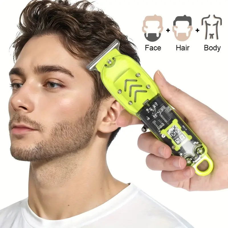 USB Rechargeable Lithium Battery Powered Professional Transparent LCD Digital Display Electric Hair Clipper Trimmer for Home and Outdoor Use