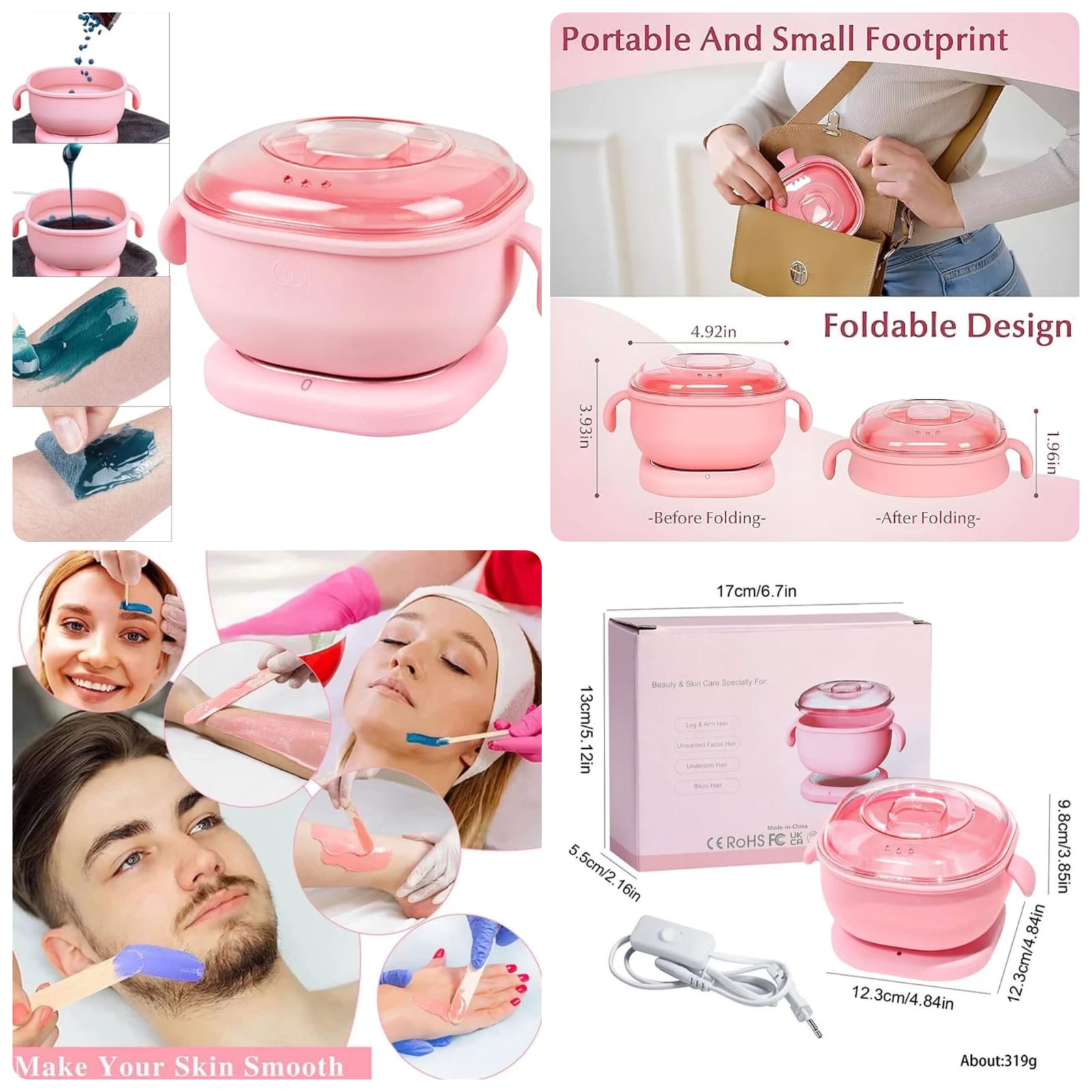 Portable and Easy To Use Electric Silicone Non-Stick Wax Warmer Heater Machine with Lid for Gentle Hair Removal For Men and Women